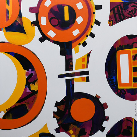 Clockwork Orange-Gesso Acrylic on Canvas -Geometric Series 40x40 copy